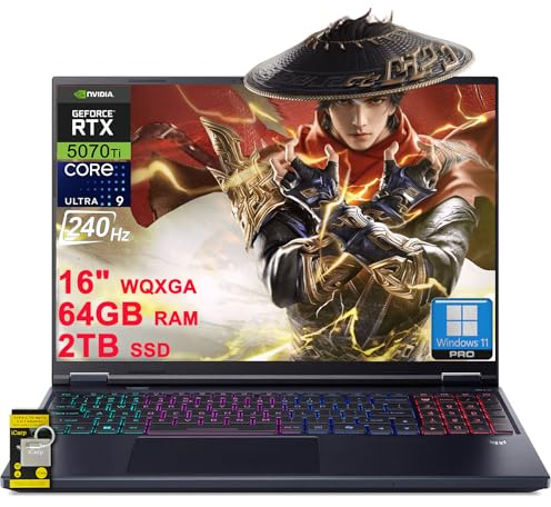 acer Predator Helios Neo 16S AI Gaming Laptop 16 WQXGA OLED 240Hz (100% DCI-P3) Intel 24-core Ultra 9 275HX 64GB DDR5 2TB SSD GeForce RTX 5070 Ti DLSS4 (Up to 992 AI Tops) Win11Pro ICP Hub w/Copilot