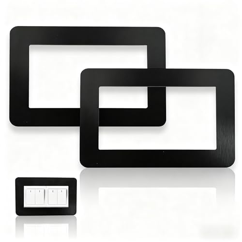 Double Socket Surround, Socket Surround, Light Switch Surround, MINWEGI 2pcs Black Acrylic Double Light Switch Cover Plates, Square Decorative Frame for Wall Sockets and Switches, 17.3 x 9 cm