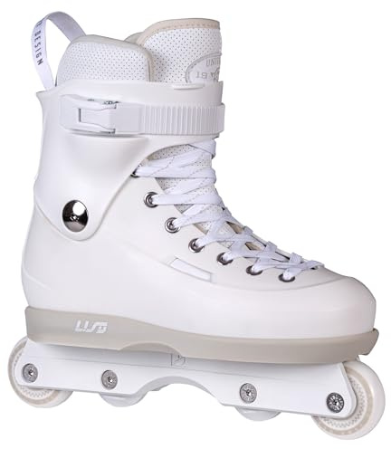 USD Sway Chess White Stunt Skates – Aggressive Hardboot Inline Skate, Kizer Fluid IV UFS-Schiene, 60mm 88A Rollen, ABEC 9 Kugellager, Weiß/Grau für Street & Park