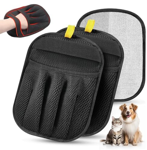 unbholkk Tierhaarentferner Handschuh, 2 Stück Fell Magnet Handschuh Doppelseitig, Wiederverwendbare Katzenhaarentferner Handschuh Antistatische für Sofas Kleidung Reinigung Entfernen