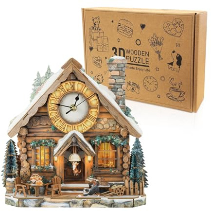 Cutywood Holzpuzzle Uhr, 3D Holzpuzzle Erwachsene, Holzhaus Uhr | 3D Holzpuzzle/3D Wooden Puzzle/Funktionale Uhr/29.3 cm*12.2 cm/Schreibtisch/Wand Wohndeko/Geschenke für Freunde/Familien