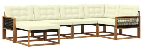 vidaXL Outdoor-Sofagarnitur mit Kissen 6 pcs Natur und Creme, Garten-Sofa-Set, modernes Outdoor-Lounge, strapazierfähige Möbel, witterungsbeständiger Sitzplatz zum Entspannen