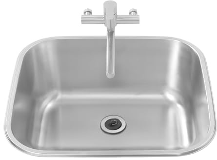 Lavabo 201 de acero inoxidable con grifo, 50 x 45 x 20 cm, color plateado, para lavanderías, balcones