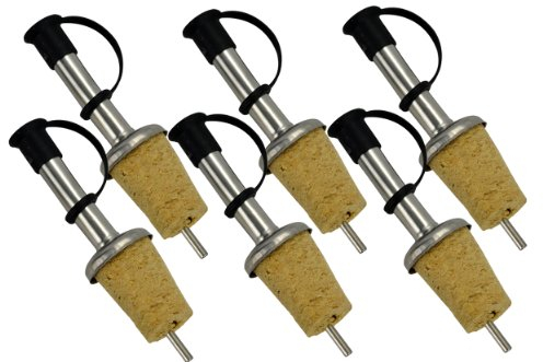 Southern Homewares Stainless Steel Free Flow Pourer W/Cap Wine Liquor Bottle Cork Stopper 6 Pack