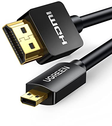 UGREEN Câble Micro HDMI Mâle vers HDMI Mâle Cordon Haut Débit Supporte 4K 60Hz 3D Ethernet Arc Compatible avec ASUS Zenbook Huawei MediaPad Lenovo Yoga 710 Raspberry Pi 4 GoPro Hero 6 Hero 5 (2M)
