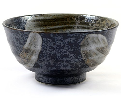 Noodle In Ceramica Giapponese, Sushi & Zuppiera In Gres Screziato Nero E Argento Satinato - 17 Centimetri