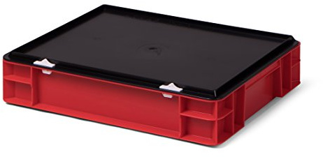 Euro-Transport-Stapelbox/Lagerbehälter, rot, mit schwarzem Verschlußdeckel, 400x300x86 mm (LxBxH), Wände u. Boden geschlossen, aus PPN