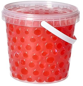 1 Liter Eimer aus Kunststoff mit Deckel Deko Hydro Wasser Perlen Kugeln künstliche Blumenerde Aquaperls Aqualinos zum Dekorieren Ø 1,5 bis 2,5 cm (Rot)