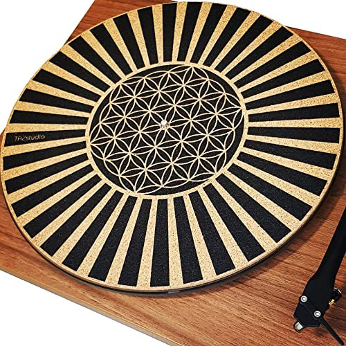 TazStudio Premium Slipmat – Kork-Plattenspielermatte für bessere Klangunterstützung auf Vinyl-LP-Plattenspielern – Korkmatte, originelles Kunstdesign – psychedelische geometrische Blume des Lebens (4