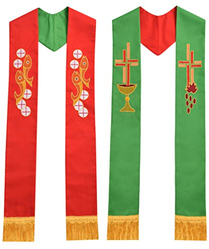 BLESSUME Kirche Stola Priester Masse Umkehrbare Gestickte Stola Weiß & Lila (Muster 1)