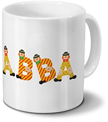 printplanet Tasse mit Namen Abba - Motiv Holzbuchstaben - Namenstasse, Kaffeebecher, Mug, Becher, Kaffeetasse - Farbe Weiß