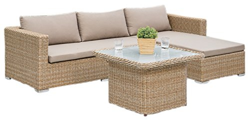 gartenmoebel-einkauf Loungeset Veneto, Stahl + Polyrattan Natur, mit Liege und Auflagenbox
