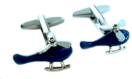 Hubschrauber Helikopter Manschettenknöpfe silbern blau + Geschenkbox - Accessoires für die Umschlagmanschette