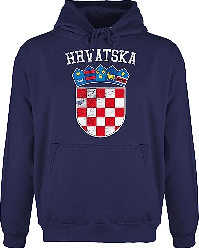 Shirtracer Hoodie Herren Pullover Männer - Fußball EM WM - Kroatien Wappen Hrvatska Krotatisch - XL - Navy Blau - Trikot Fussball Kleidung Europameisterschaft Croatia hoddis fu Ball Croatian Pulli