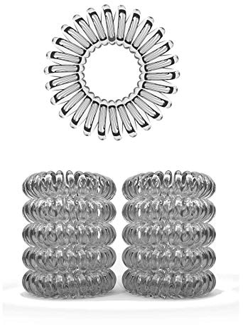 10er Set Spiral Haargummi - Haargummis für weniger Spliss und gebrochene Haare - Haargummi Spirale für feine Haarpartien - Telefonkabel Spiralhaargummi, transparent, 3,5 cm