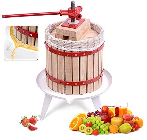 Froadp 12 L Saftpresse Eiche Obstpresse Mobile Fruchtpresse Maischepresse mit Handkurbel & Pressnetz Weinpressen Werkzeuge Set Schnitzelpressen Apfelpresse für Obstweine Fruchtsäfte Apfelsaft