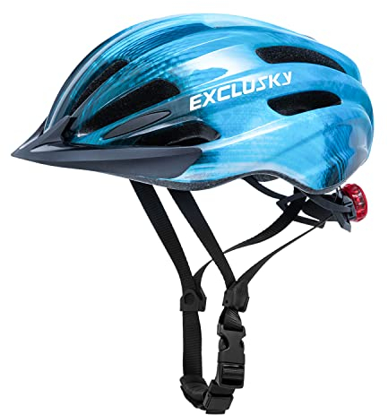 Exclusky Fahrradhelm Kinder Jungen 50-57CM mit Licht & Sonnenvisier, Fahrradhelm für Mädchen/Jungen 5-13 Jahre, atmungsaktiv + Mehrfachbelüftung