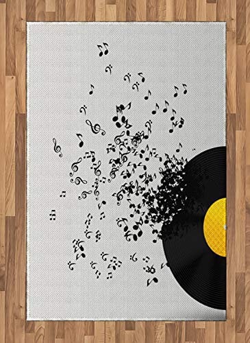 ABAKUHAUS Musik Teppich, Flying Notes Album Tanz, Deko-Teppich Digitaldruck, Färben mit langfristigen Halt, 120 x 180 cm, Gelb Schwarz und Elfenbein