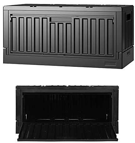 livinbox Collapsible plastic storage box with lid, Foldable Ottoman, Camping table, Comic, Books, Clothes, Bedding, Pet supplier, Living Room 45L, FB-6432S-BK