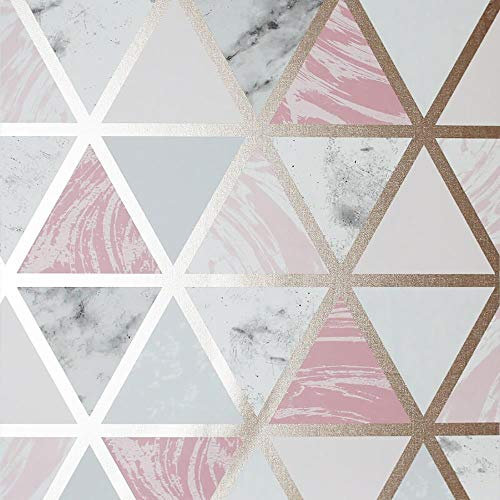 Marble Geo Multicoloured Wallpaper Pink Metallic Triangle Y�L