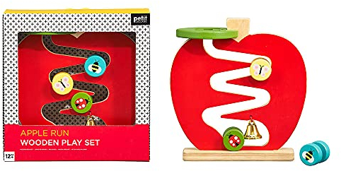 Petit Collage PTC496 8777907 Apple Run Zick Zack Rollbahn Apfel, Holzspielzeug, Motorikspielzeug für Kinder ab 1 Jahr, Mehrfarbig