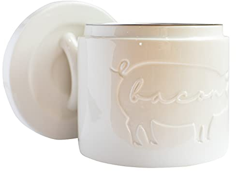 Briink Collective Ceramic Bacon Grease Container with Strainer Farmhouse Kitchen Decor Oil Storage Canister Grease Keeper Kitchen Counter Storage Container