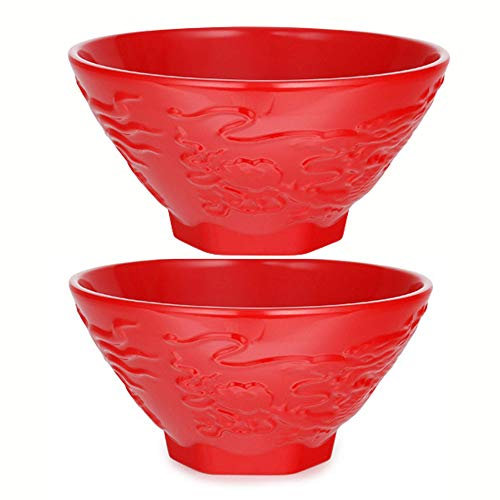 Extra Large Traditional Japanese Noodle Bowl for Ramen, Pho, and Soup, Red Dragon Design, 47 Fluid Ounces, Set of 2