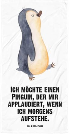 Mr. & Mrs. Panda XL Badehandtuch Pinguin marschieren - Geschenk, zufrieden, spazieren, Pinguine, Saunatuch, Strandtuch, Badetuch, Frühaufsteher,