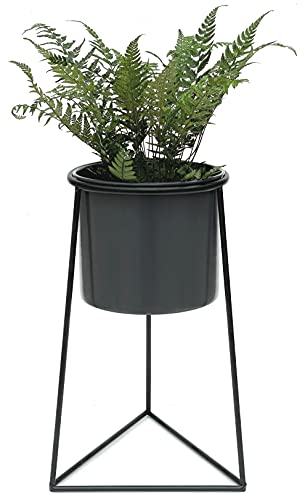 DanDiBo Blumenhocker mit Topf Metall Schwarz L 45 cm Blumenständer 96052 Blumensäule Modern Pflanzenständer Pflanzenhocker