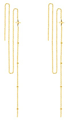 SLUYNZ 925 Sterling Silber Stern Lange baumelnde Ohrringe Kette für Frauen Teenager Damen Linie Ohrringe Quaste Kette (Gelb)