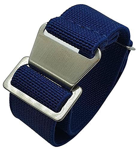 Max French Marine Nationale Elastic Nylon Navy Divers Parachute Watch Straps 20mm 22mm Military Bands (20mm, Navy Blue)