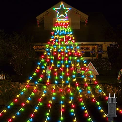 WUJUN Weihnachts-Wasserfall-Sternlichter 320 LED mit EU-Stecker,3.5M 8 Beleuchtungsmodi Wasserfall Weihnachtslichterketten für Weihnachten, Halloween, Hochzeit, Party (Mehrfarbig)