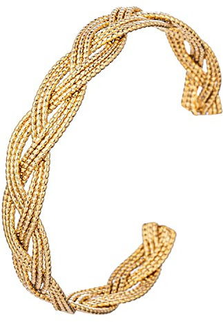 Bracciale rigido da donna in oro bianco 18 carati placcato filo cavo intrecciato aperto braccialetto regalo, 5.8 cm, Rame, Senza pietre preziose