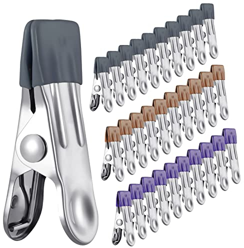 AKlamater 30 Stück Edelstahl Wäscheklammern, Multifunktionale Rutschfeste Metall Clips für Socken, Schuhe, Handtuch, Lebensmittelversiegelung, Fotos