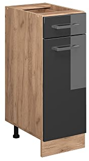 Vicco Küchenunterschrank R-Line, Anthrazit Hochglanz/Goldkraft Eiche, 30 cm ohne Arbeitsplatte