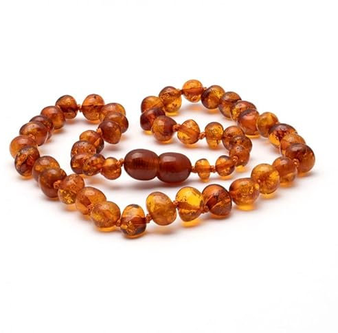 Premium Bernsteinkette | Rohbernsteinkette | 13 Farben | 3 Größen | Höchste Qualität | Baltischer Bernstein | Choker Halskette | Bernsteinschmuck (45 cm, Cognac)