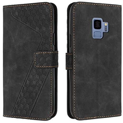 OKZone Kompatibel mit Samsung Galaxy S9 Hülle, Handyhülle Samsung S9, PU Leder Tasche Wallet Schutzhülle Galaxy S9, Flip Cover Klappbar Brieftasche Etui mit Magnet Kartenfach TPU Lederhülle (Schwarz)