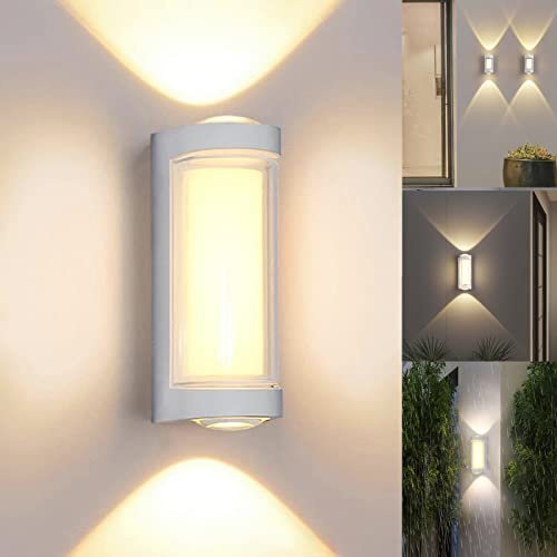 JZCDR Weiß Aussenlampe Außenwandleuchte LED Wandleuchte Aussen | Wandbeleuchtung Wasserdicht IP65 Außenleuchte Außen Wand Außenlampe Warmweiß 3000K Außenlampe für Garten