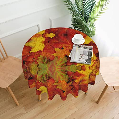 PSVOD Runde dekorative Tischdecke mit Herbstblättern aus Ahorn, kann mit Wasser gewaschen werden, Polyester, runde Tischdecke, Restaurant, Couchtisch, Party und Picknick – 152,4 cm