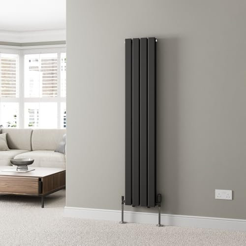 DuraTherm® 1600 x 304mm Black Vertical Designer Radiator Double Column Flat Panel Modern Central Heating Panels Bathroom Radiators