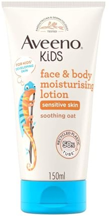 Aveeno Kids Face & Body Moisturising Lotion for Kids' Sensitive Skin | Non-Greasy and Fragrance-Free Moisturiser Enriched with Soothing Oat, Face and Body Lotion for Kids' Developing Skin