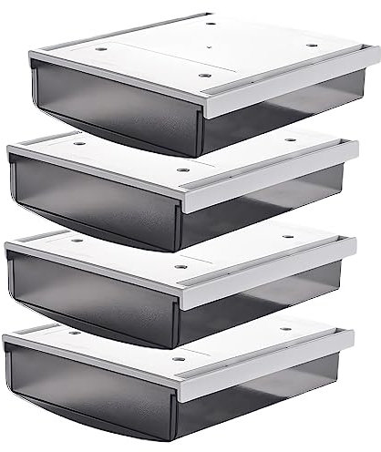 TUKA 4X 1,7L Unterschreibtisch-Schubladen 21x18x5,4cm, Selbstklebende Schubladen, Versteckte Unterbauschublade Aufbewahrungsbox unter Schreibtisch, Utensilien Stiftebox Matte Schwarz 4er Set TKD8608