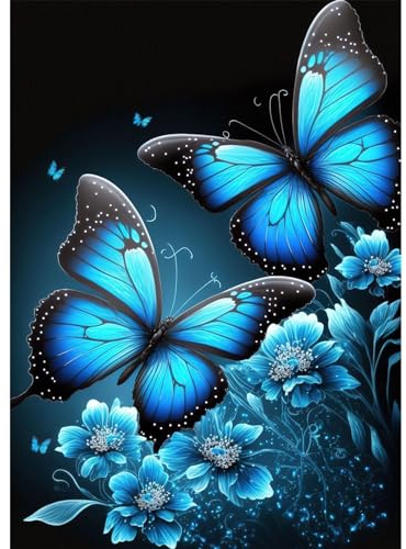 AIRDEA DIY Blauer Schmetterling Diamond Painting Set Erwachsene Kinder, Blumen Diamant Painting Bilder 5D Fantasie Diamant Kunst Diamant Malerei Set Cross Stickerei Malerei Kits für Heimdekor 30x40 cm