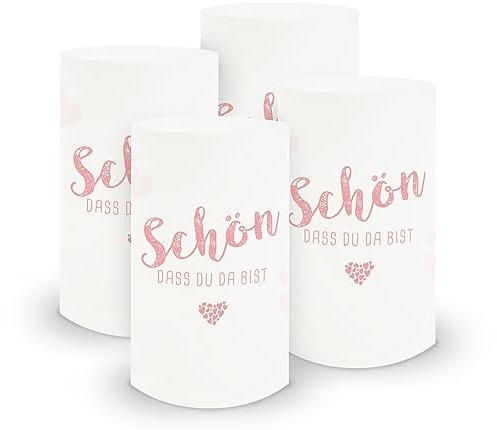 itenga 6X Windlicht Tischlicht aus Folie - Schön DASS du da bist - 10,0 x 21,0 cm I ideal als Tischdeko für Jede Feierlichkeit I geeignet für Teelichter oder LED-Kerzen (rosa)