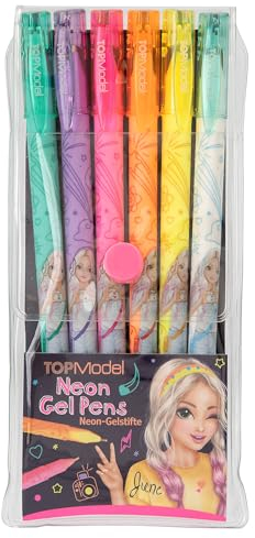 Depesche 12229 TOPModel - Neon gel pens, set de 6 rotuladores en turquesa, morado, rosa, amarillo, naranja y blanco, para escribir incluso en papel oscuro