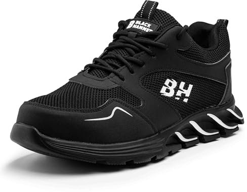Black Hammer Men's Safety Trainers with Steel Toe Cap with Midsole Protection Non-Slip Water-Resistant Work Shoes for Professional Utility & Warehouse Comfortable Mesh Black 2500 (11 UK)