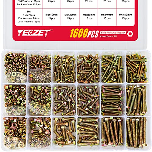 YEEZET 1600PCS Juego de Tornillos y Tuercas de Grado 8.8 M4 M5 M6 con Arandelas Planas y de Bloqueo Incluye 15 Tamaños más Comunes
