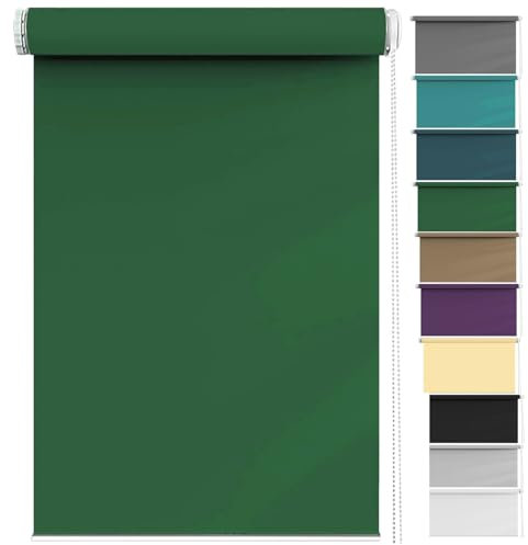 Blackout Blinds No Drill 30 x 50 cm Thermal Insulated UV Protection, Daylight Roller Blinds Durable Fittings Easy Fit for Any Window, Loft, Dark Green