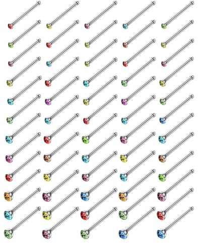 Dochais 60/100 Stuck Nasenstecker Edelstahl L Form Nasenpiercing Stecker Klein Ringe C Formig Silber Spirale Nase Stecker mit Strass Gerade Nase Piercing Ringe fur Frauen Manner 20G