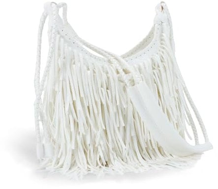 Emprier Vintage Fransen Hobo Taschen für Frauen Vegan Faux Wildleder Leder Quaste Crossbody Tasche Fransen Geldbörse, Weiss/opulenter Garten